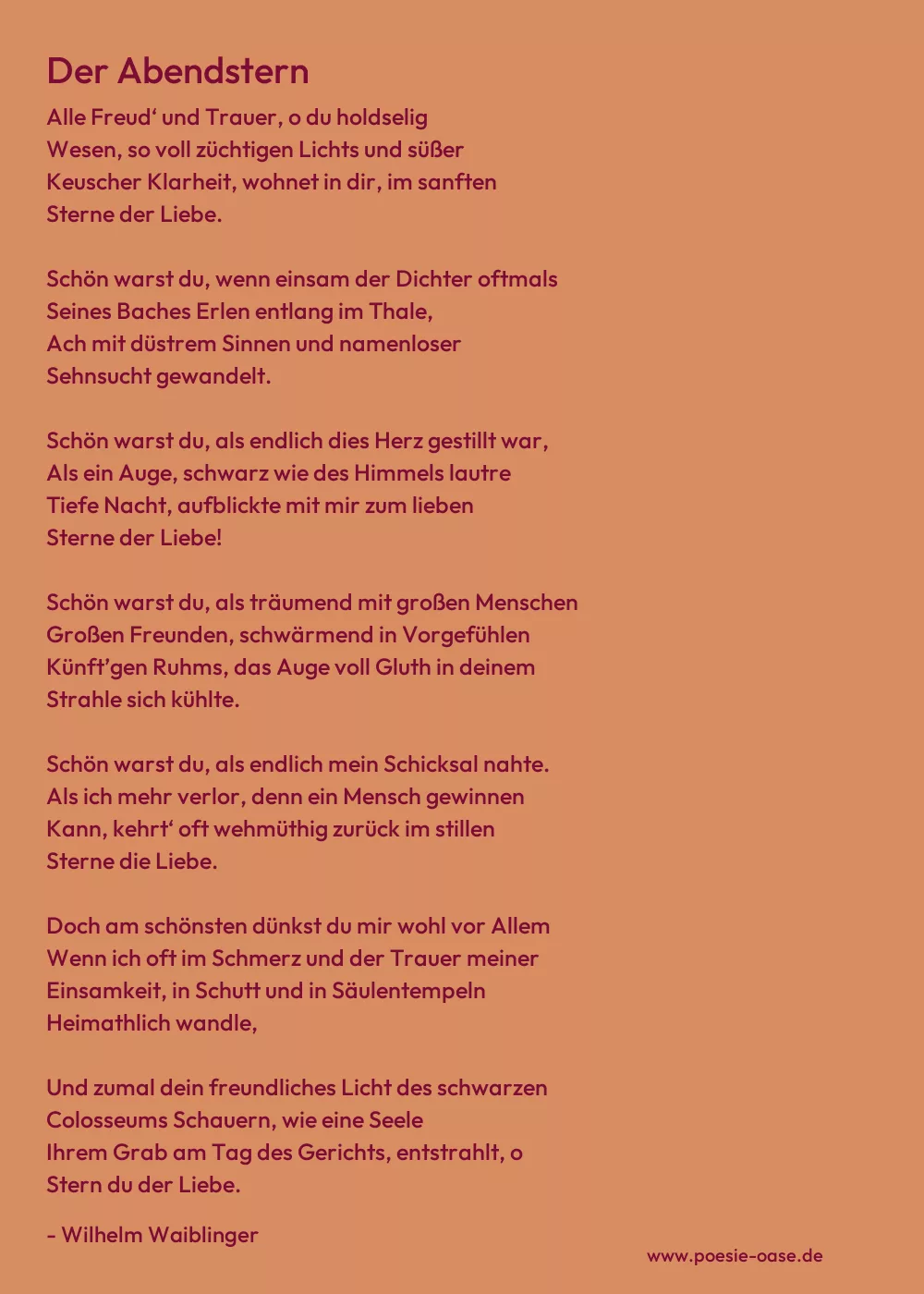Gedicht: Der Abendstern von Wilhelm Waiblinger