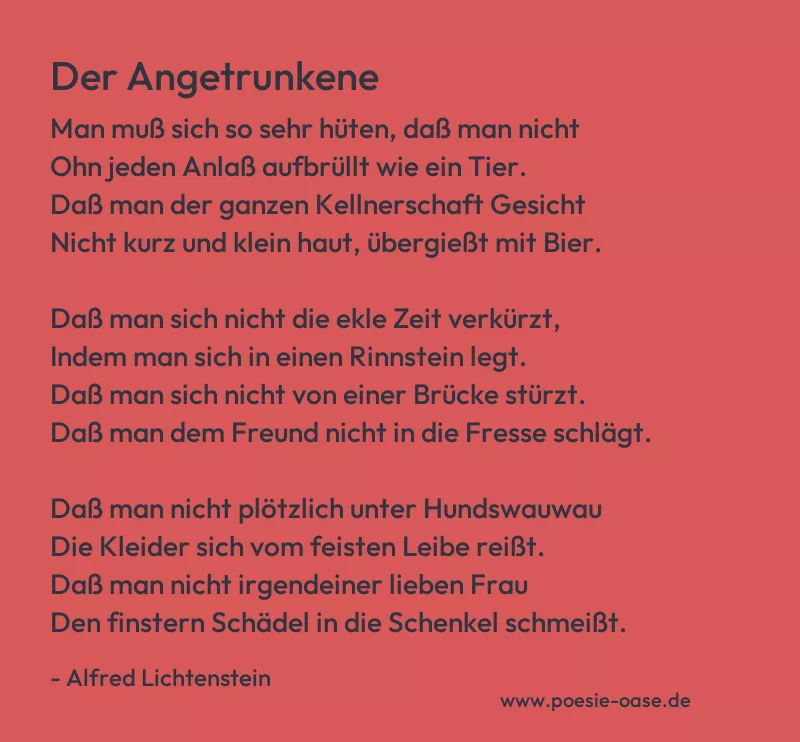 Gedicht: Der Angetrunkene von Alfred Lichtenstein