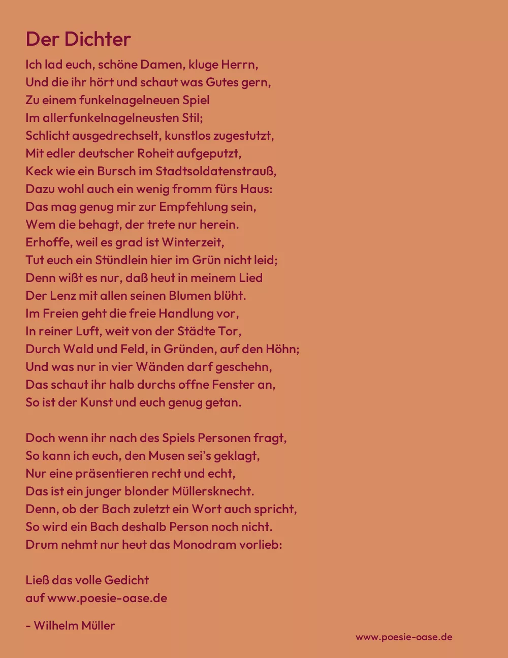 Gedicht: Der Dichter von Wilhelm Müller