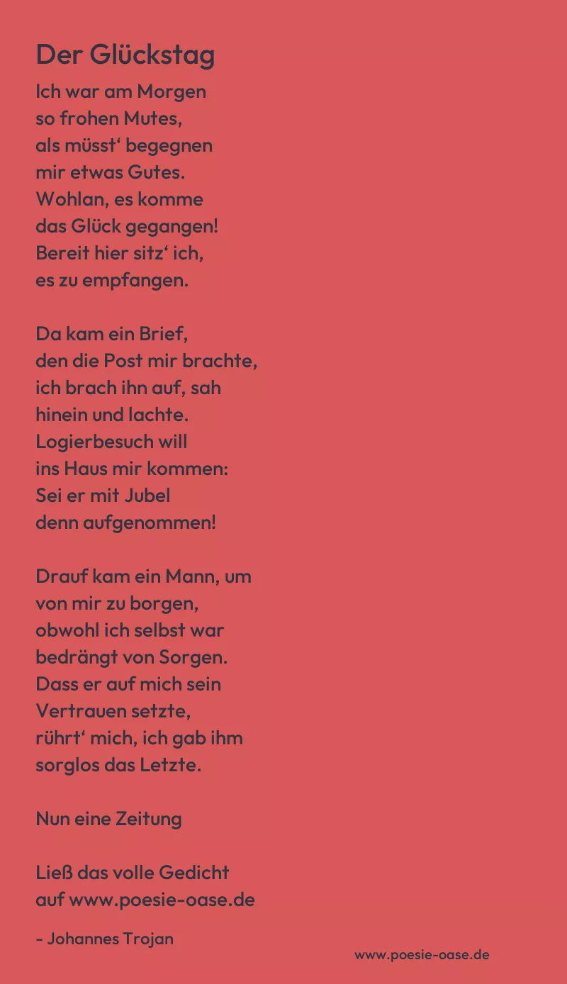 Gedicht: Der Glückstag von Johannes Trojan