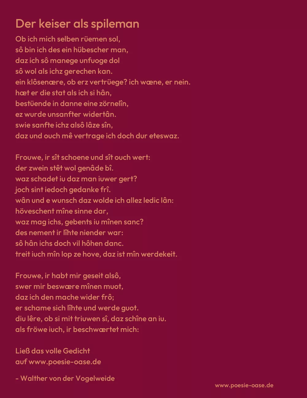 Gedicht: Der keiser als spileman von Walther von der Vogelweide