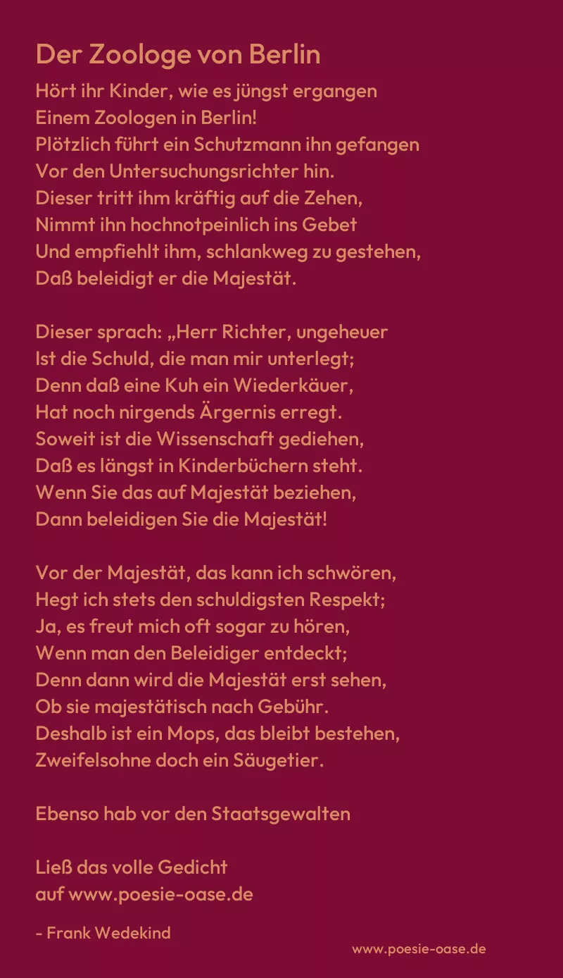 Gedicht: Der Zoologe von Berlin von Frank Wedekind