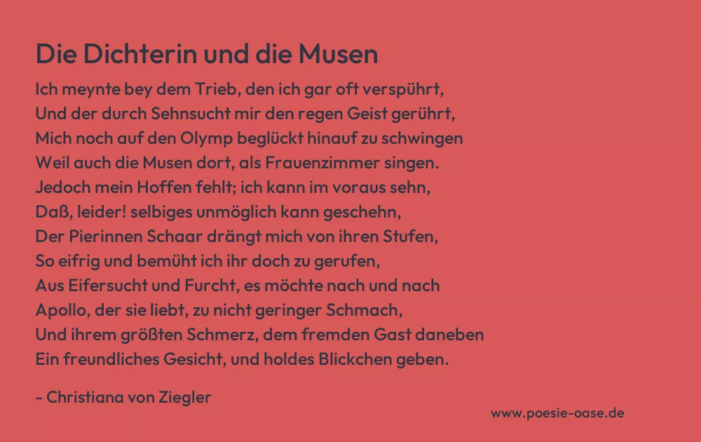 Gedicht: Die Dichterin und die Musen von Christiana von Ziegler
