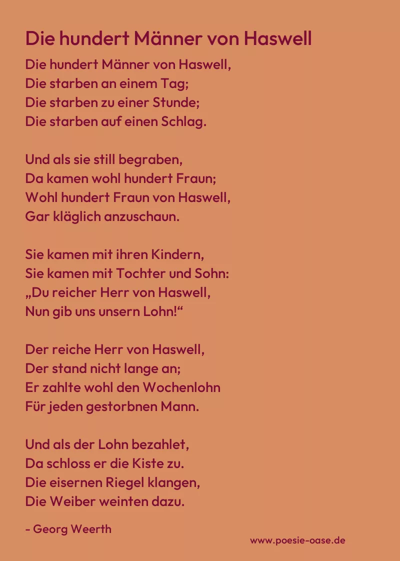 Gedicht: Die hundert Männer von Haswell von Georg Weerth