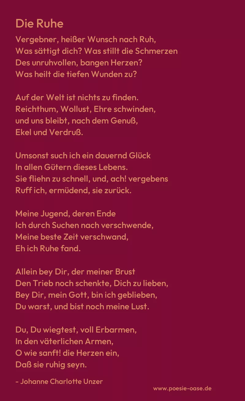 Gedicht: Die Ruhe von Johanne Charlotte Unzer