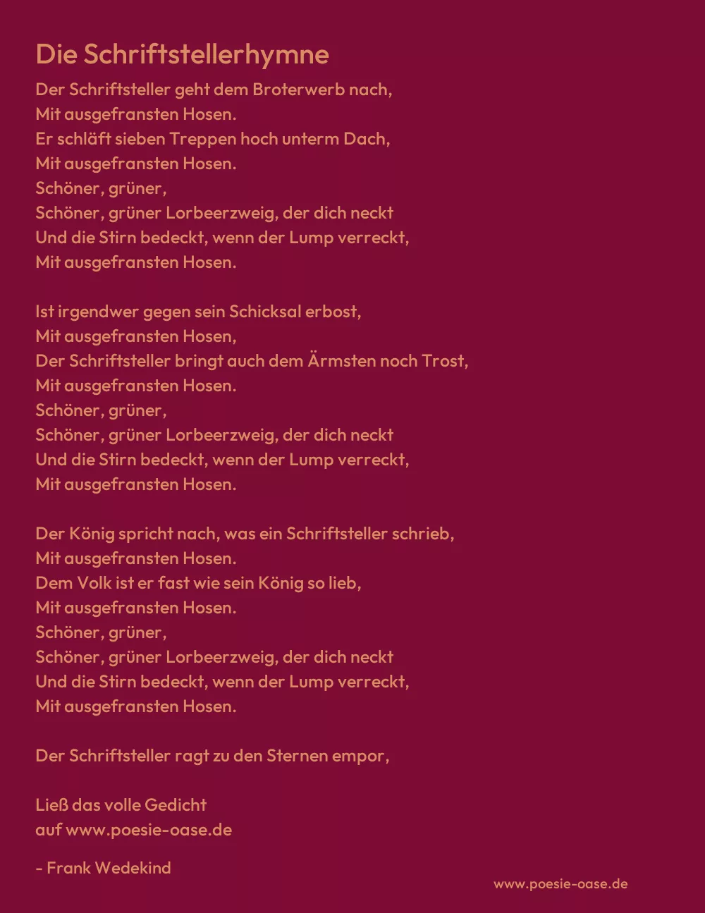 Gedicht: Die Schriftstellerhymne von Frank Wedekind