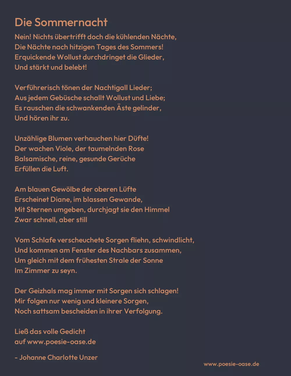 Gedicht: Die Sommernacht von Johanne Charlotte Unzer