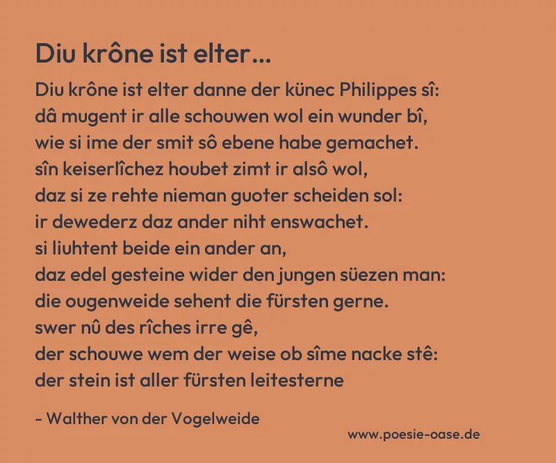 Gedicht: Diu krône ist elter… von Walther von der Vogelweide