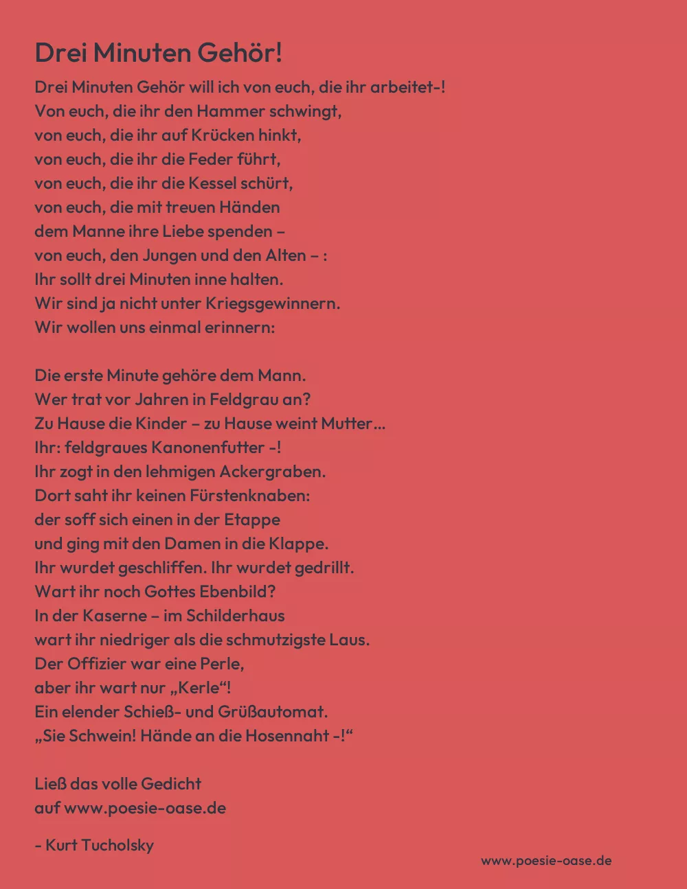 Gedicht: Drei Minuten Gehör! von Kurt Tucholsky