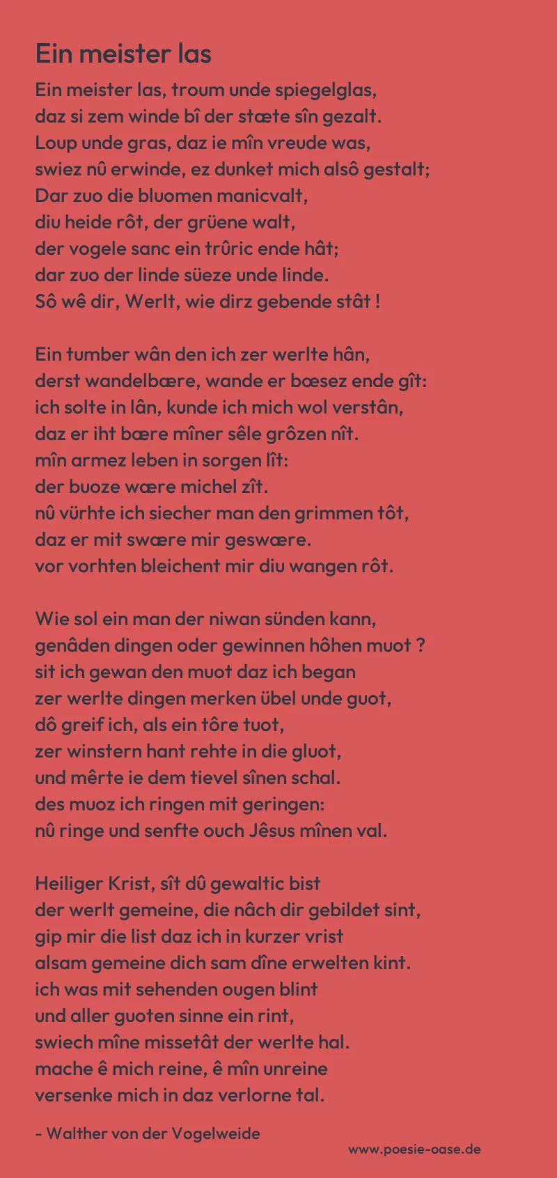 Gedicht: Ein meister las von Walther von der Vogelweide