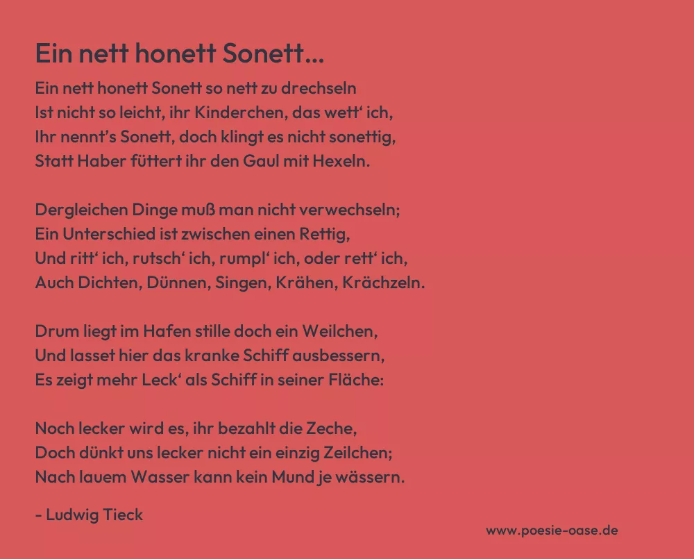 Gedicht: Ein nett honett Sonett… von Ludwig Tieck