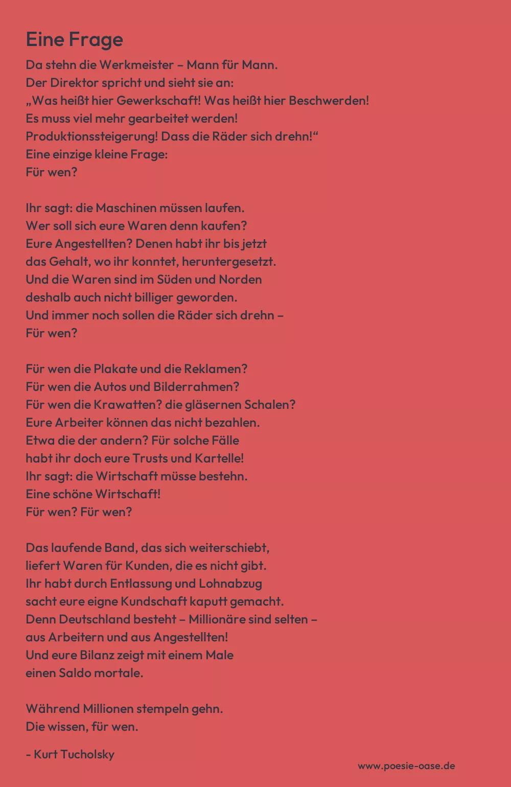 Gedicht: Eine Frage von Kurt Tucholsky
