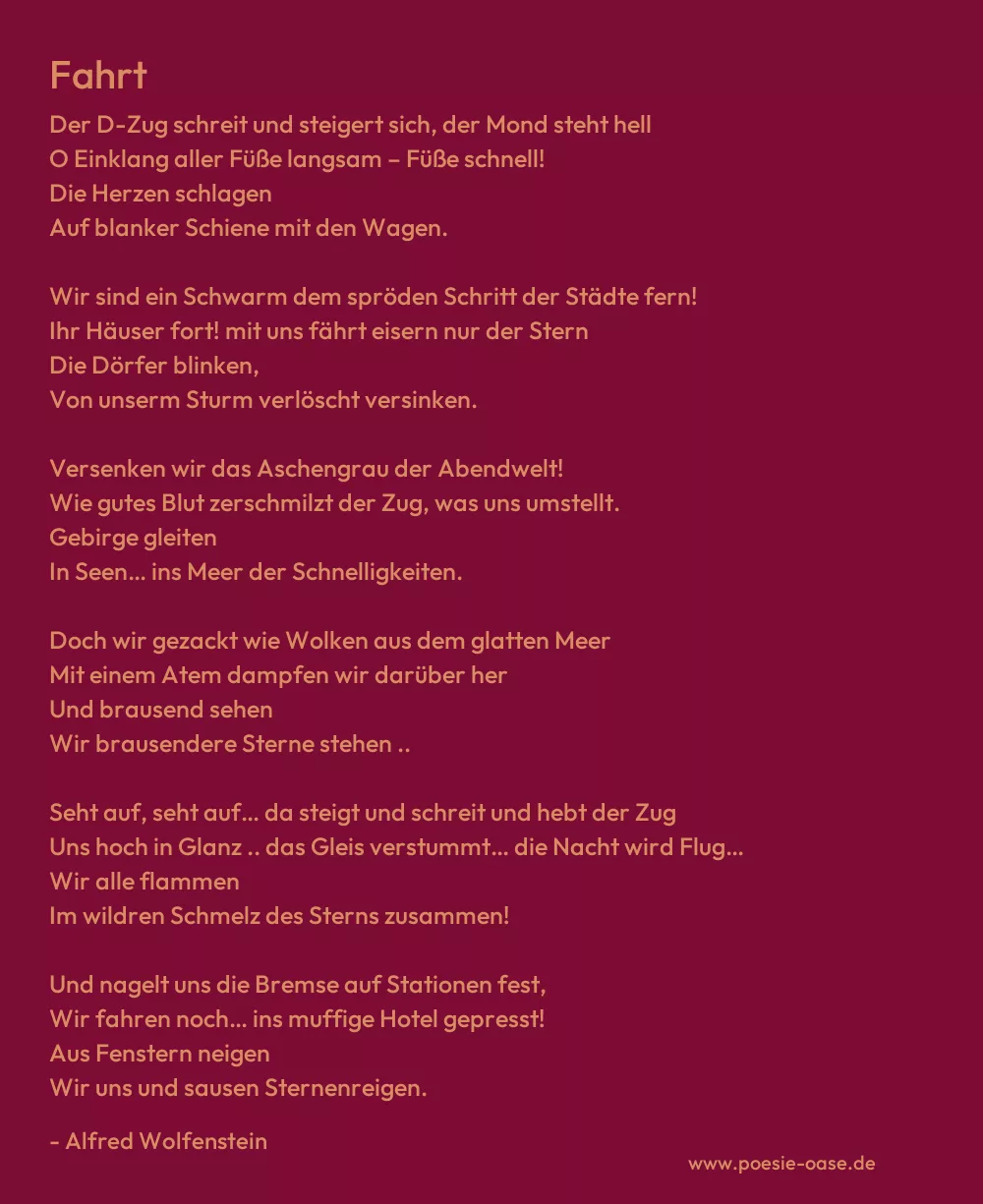 Gedicht: Fahrt von Alfred Wolfenstein