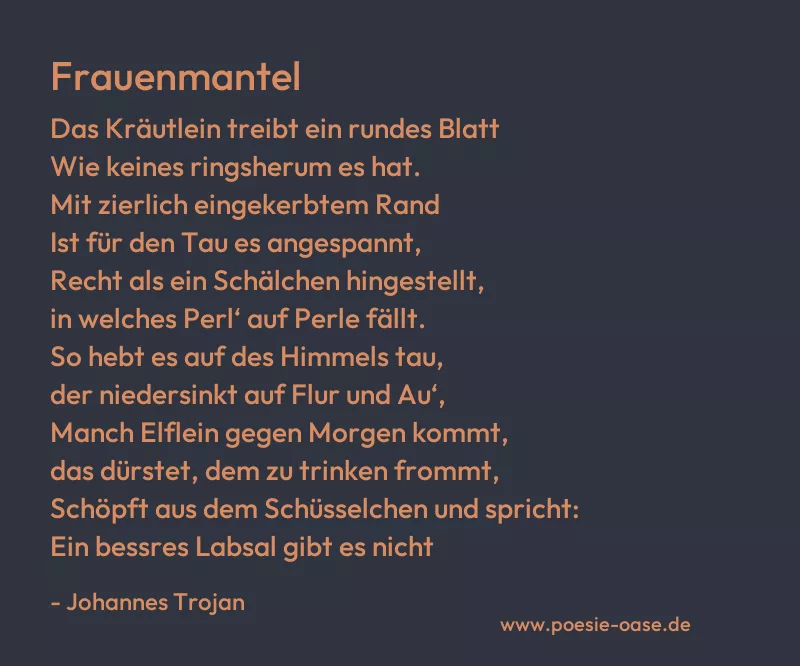 Gedicht: Frauenmantel von Johannes Trojan