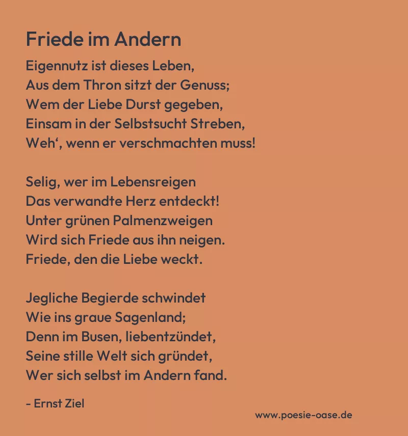 Gedicht: Friede im Andern von Ernst Ziel