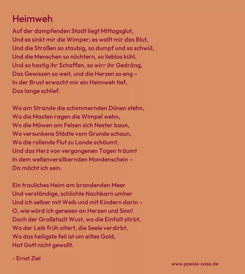 Gedicht: Heimweh von Ernst Ziel