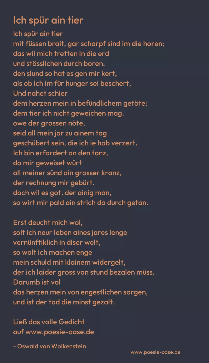 Gedicht: Ich spür ain tier von Oswald von Wolkenstein