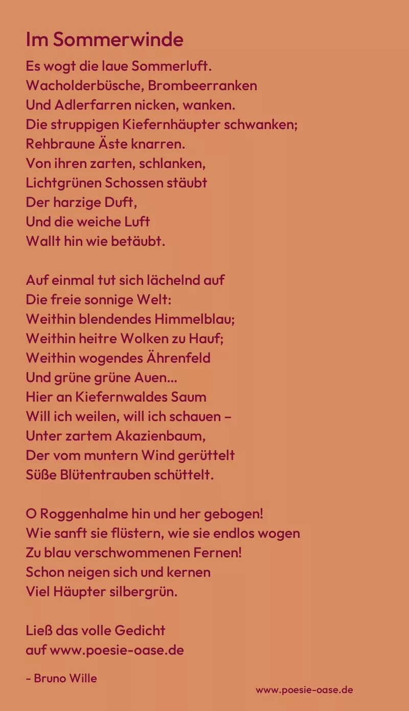Gedicht: Im Sommerwinde von Bruno Wille