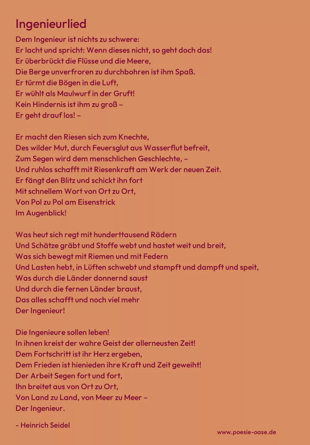 Gedicht: Ingenieurlied von Heinrich Seidel