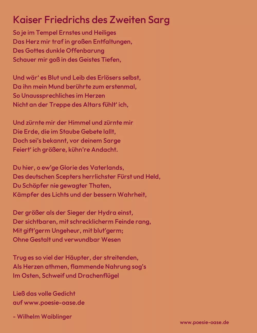 Gedicht: Kaiser Friedrichs des Zweiten Sarg von Wilhelm Waiblinger