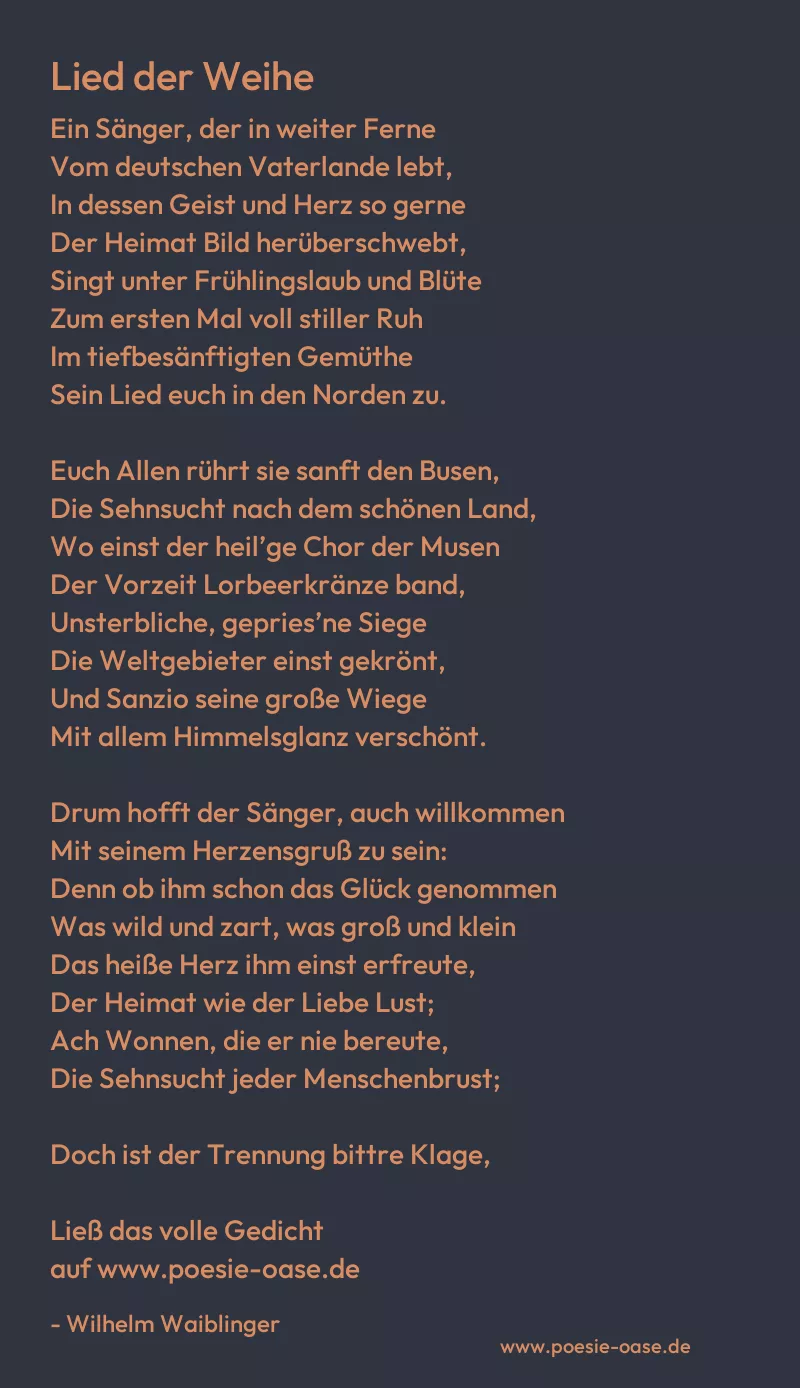 Gedicht: Lied der Weihe von Wilhelm Waiblinger