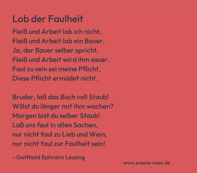 Gedicht: Lob der Faulheit von Gotthold Ephraim Lessing