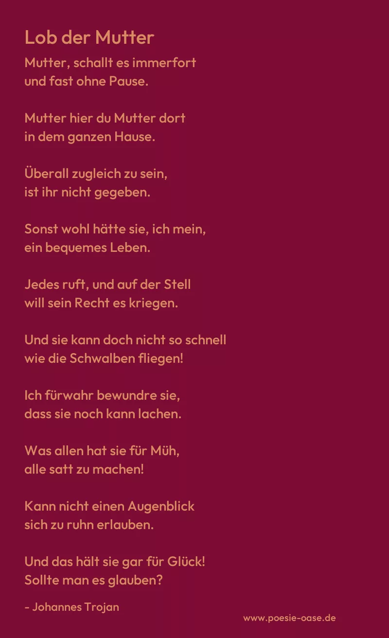 Gedicht: Lob der Mutter von Johannes Trojan