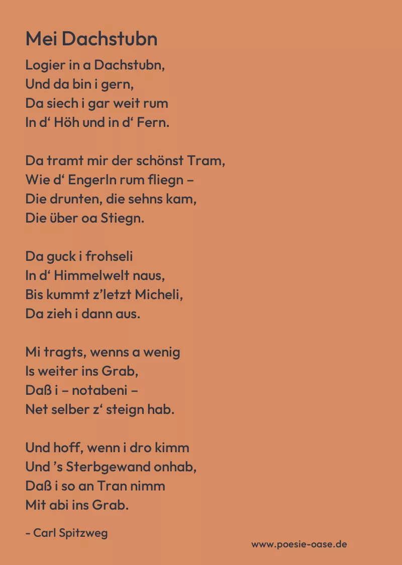Gedicht: Mei Dachstubn von Carl Spitzweg