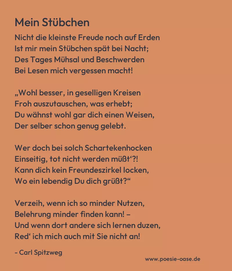 Gedicht: Mein Stübchen von Carl Spitzweg