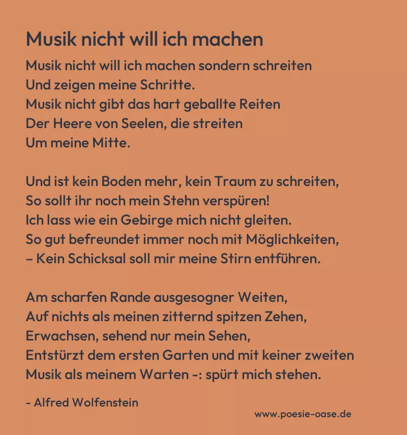 Gedicht: Musik nicht will ich machen von Alfred Wolfenstein