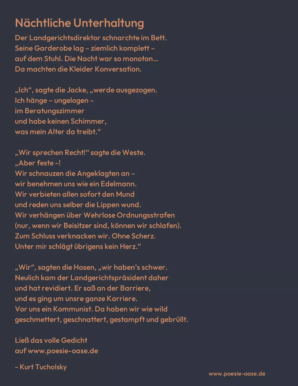 Gedicht: Nächtliche Unterhaltung von Kurt Tucholsky