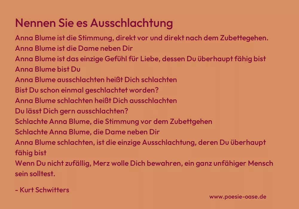 Gedicht: Nennen Sie es Ausschlachtung von Kurt Schwitters