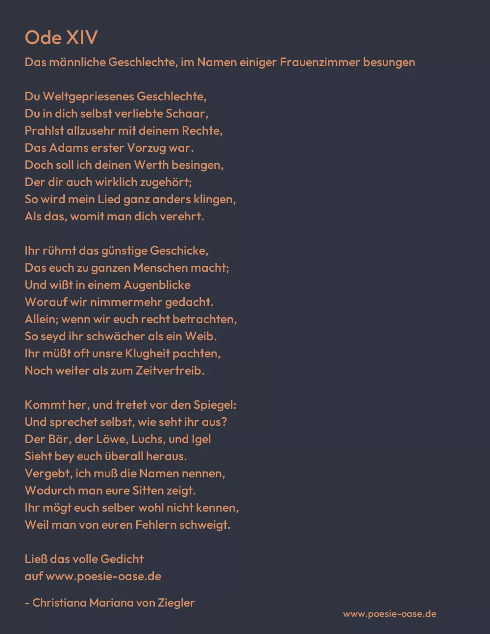 Gedicht: Ode XIV von Christiana Mariana von Ziegler