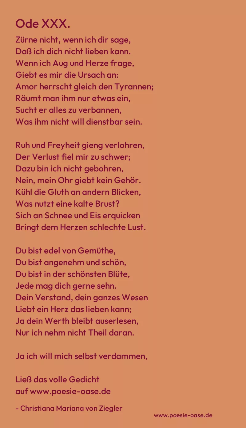 Gedicht: Ode XXX. von Christiana Mariana von Ziegler