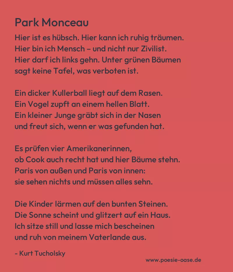 Gedicht: Park Monceau von Kurt Tucholsky