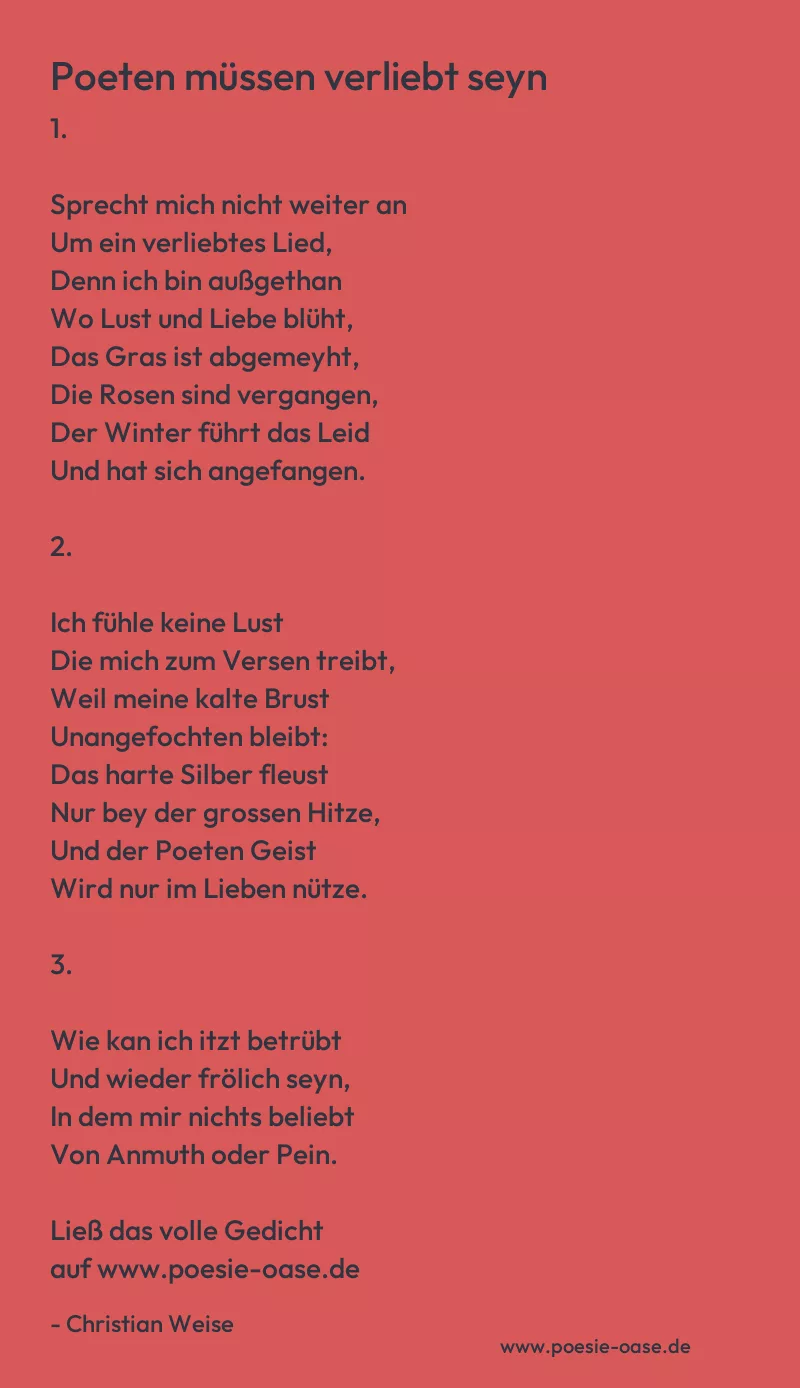 Gedicht: Poeten müssen verliebt seyn von Christian Weise