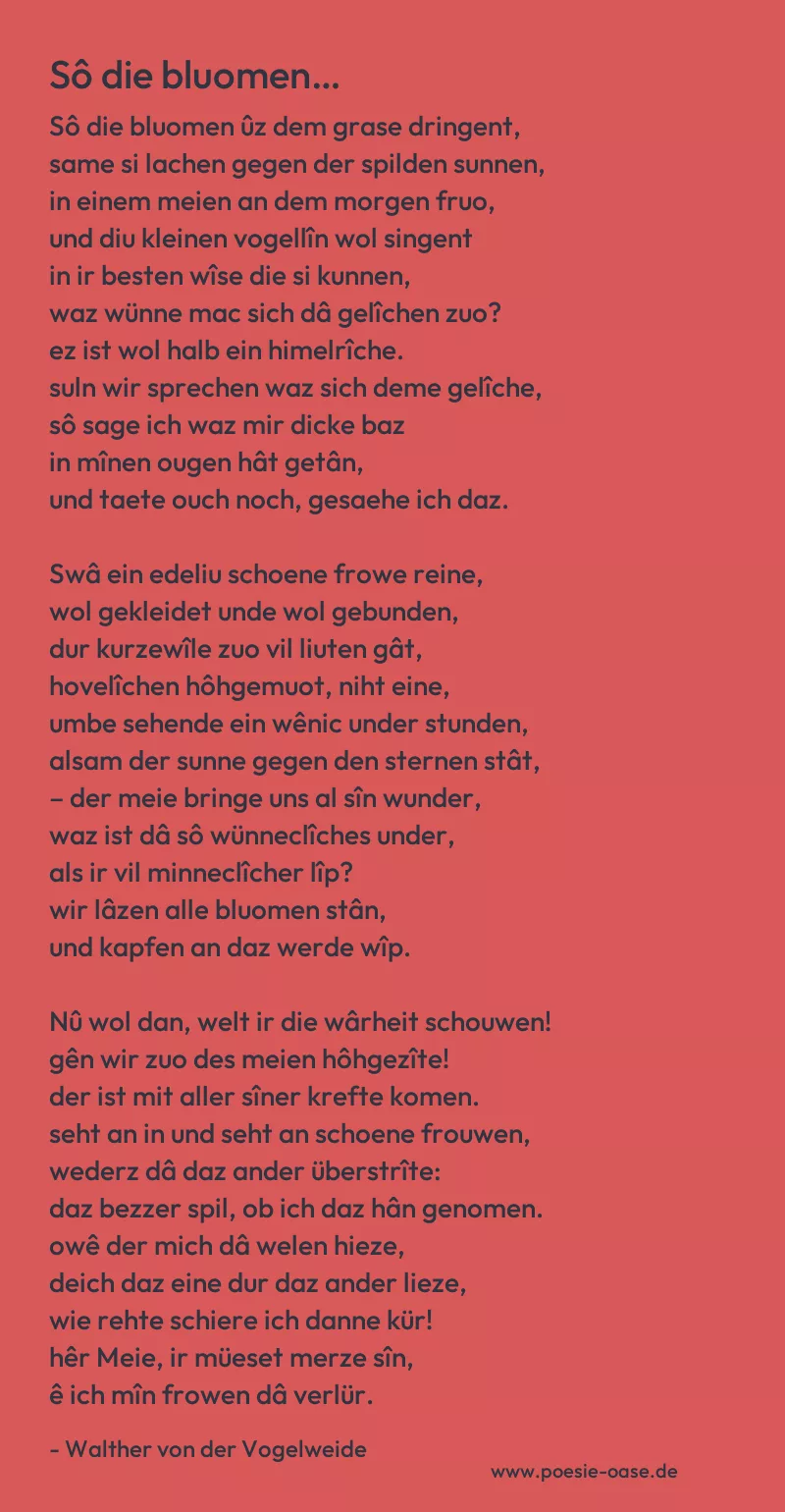 Gedicht: Sô die bluomen… von Walther von der Vogelweide