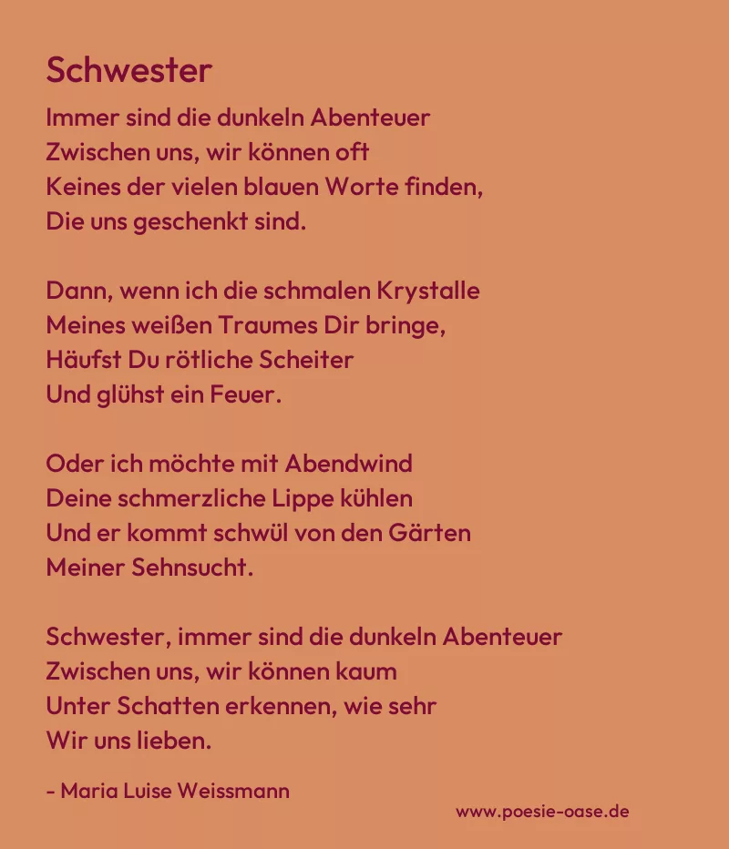 Gedicht: Schwester von Maria Luise Weissmann