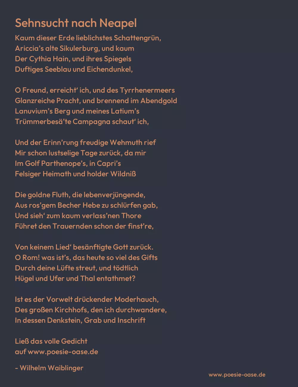 Gedicht: Sehnsucht nach Neapel von Wilhelm Waiblinger