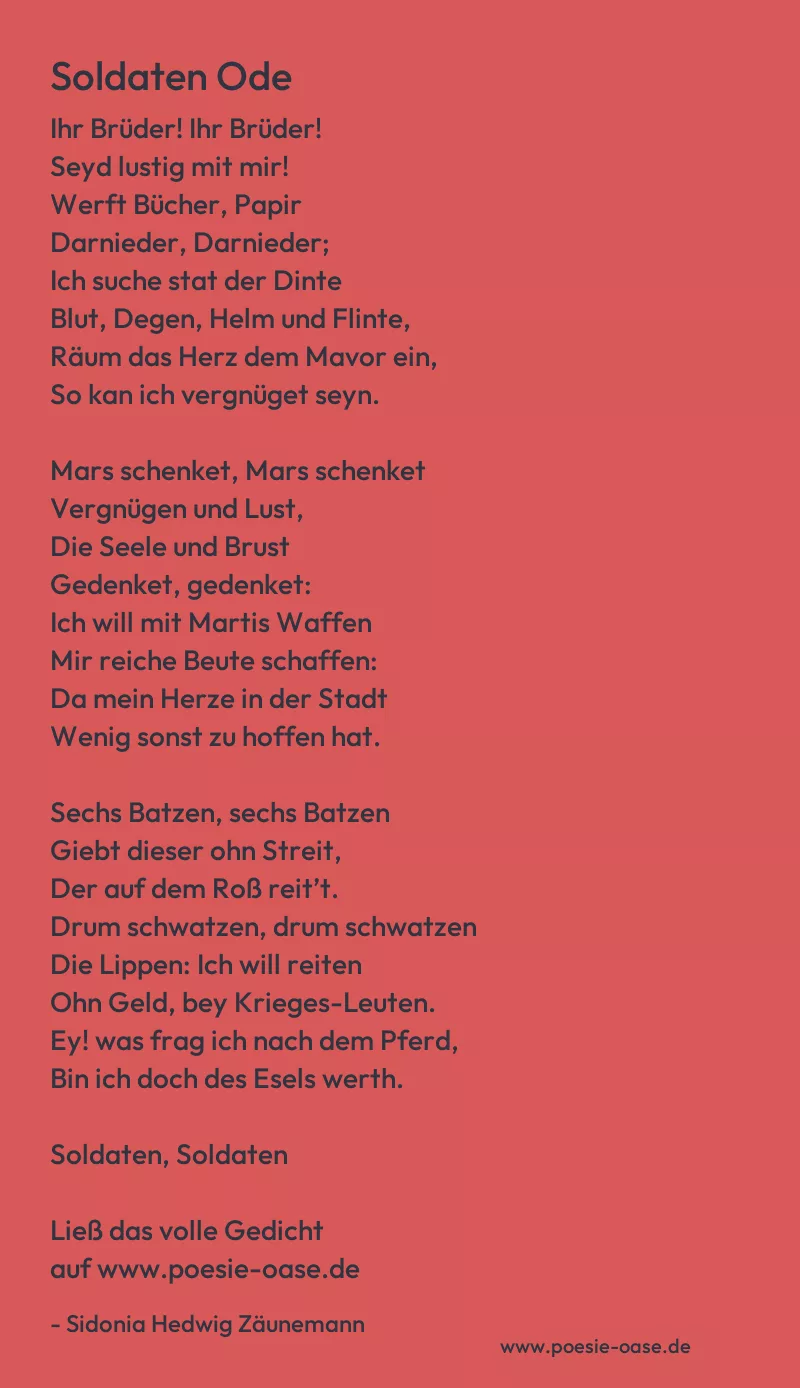 Gedicht: Soldaten Ode von Sidonia Hedwig Zäunemann