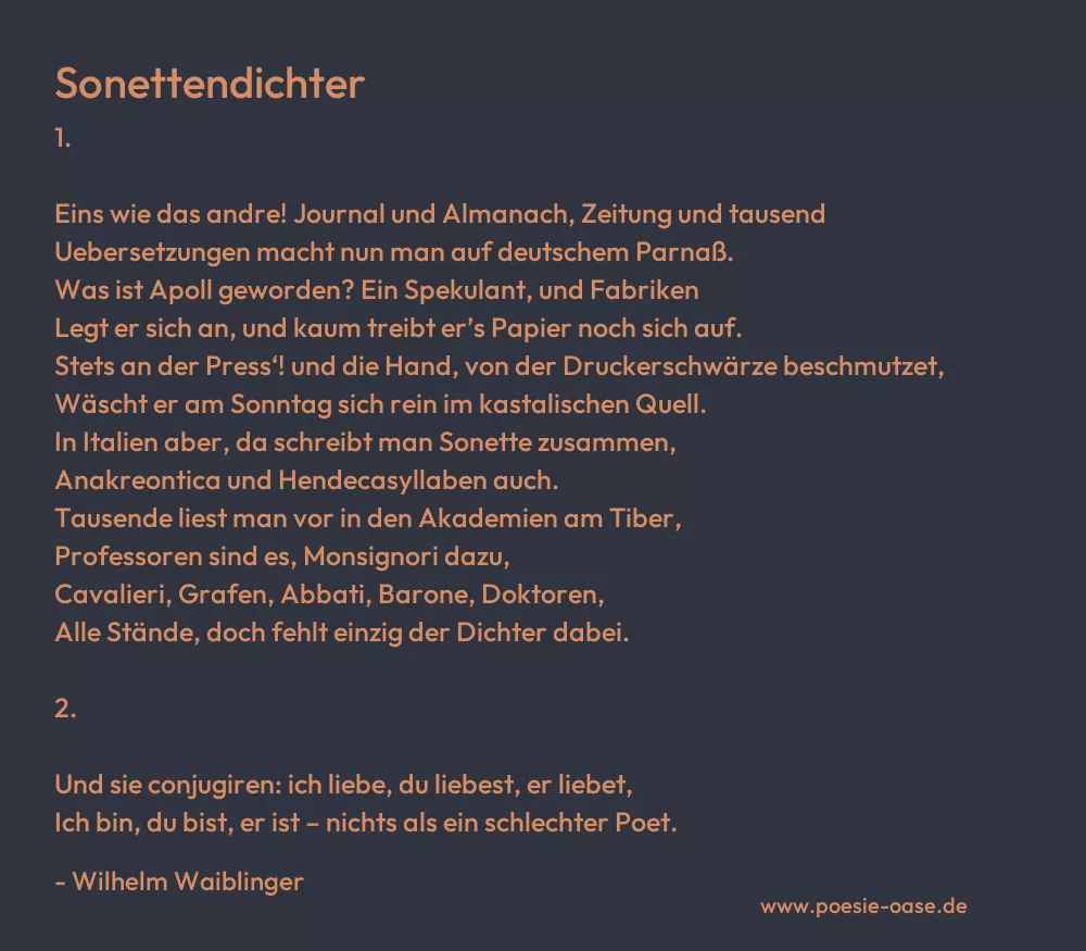 Gedicht: Sonettendichter von Wilhelm Waiblinger