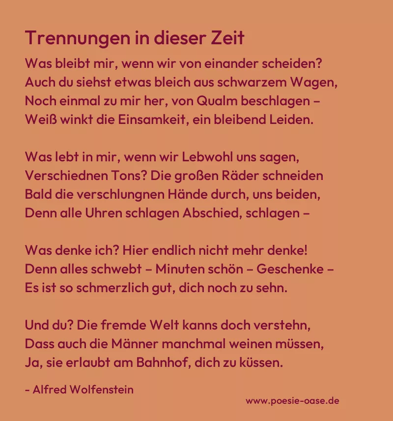 Gedicht: Trennungen in dieser Zeit von Alfred Wolfenstein