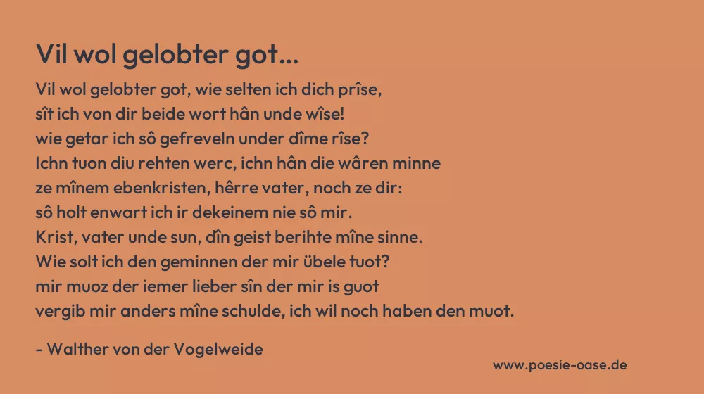 Gedicht: Vil wol gelobter got… von Walther von der Vogelweide