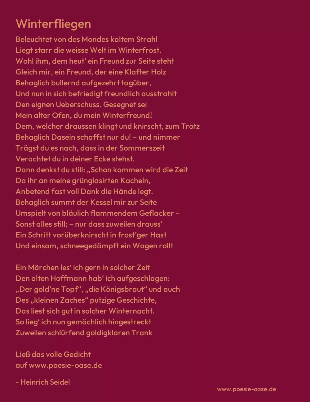 Gedicht: Winterfliegen von Heinrich Seidel