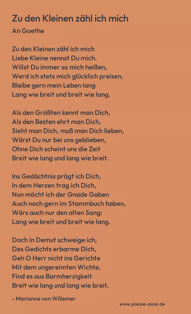 Gedicht: Zu den Kleinen zähl ich mich von Marianne von Willemer
