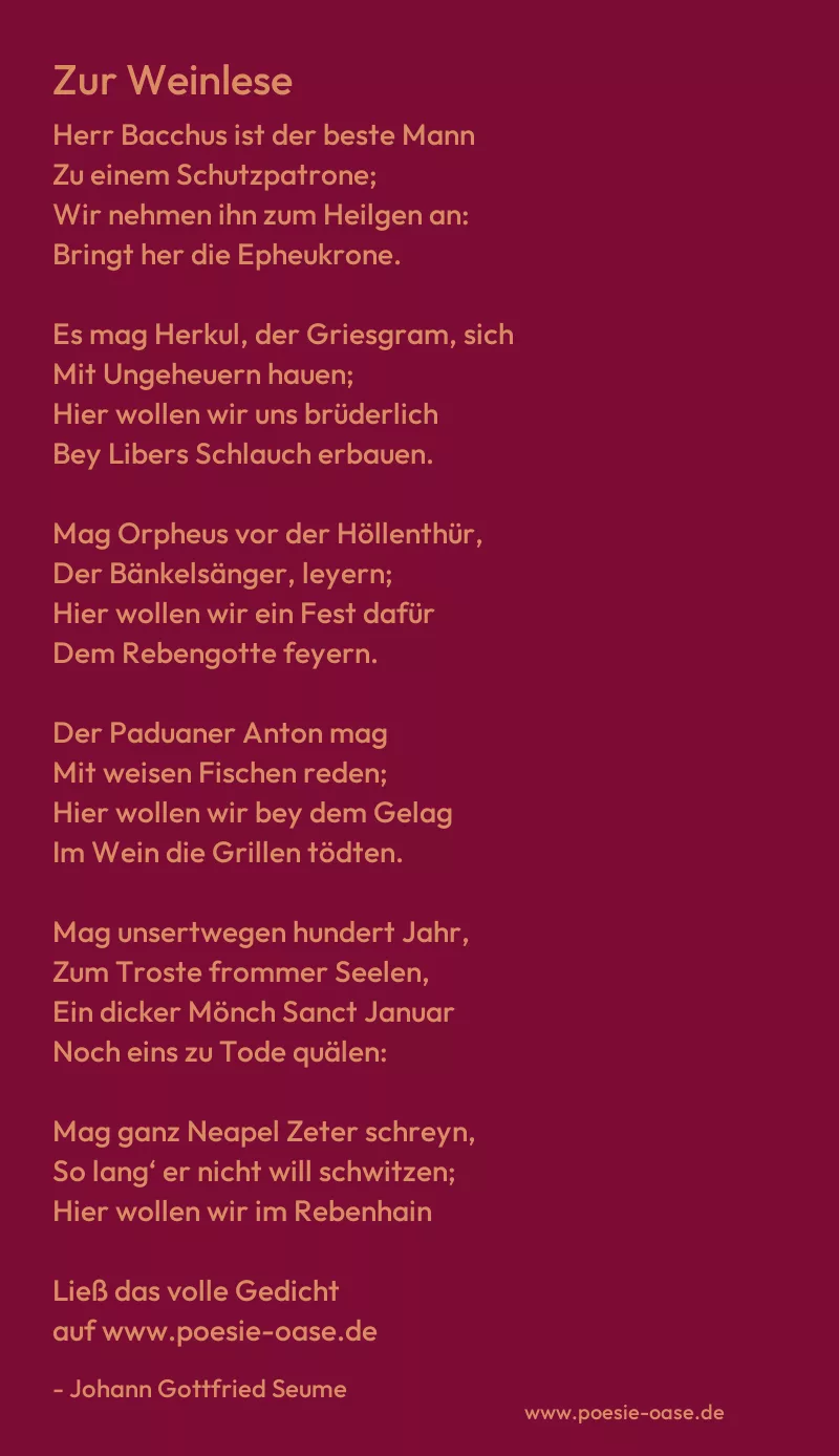 Gedicht: Zur Weinlese von Johann Gottfried Seume