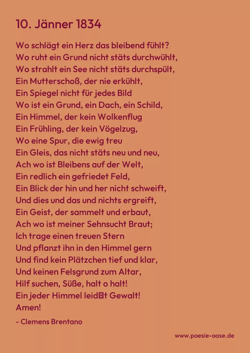 Gedicht: 10. Jänner 1834 von Clemens Brentano