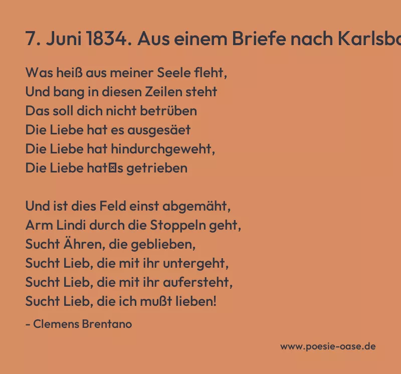 Gedicht: 7. Juni 1834. Aus einem Briefe nach Karlsbad von Clemens Brentano