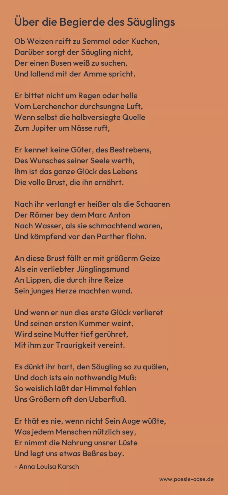 Gedicht: Über die Begierde des Säuglings von Anna Louisa Karsch