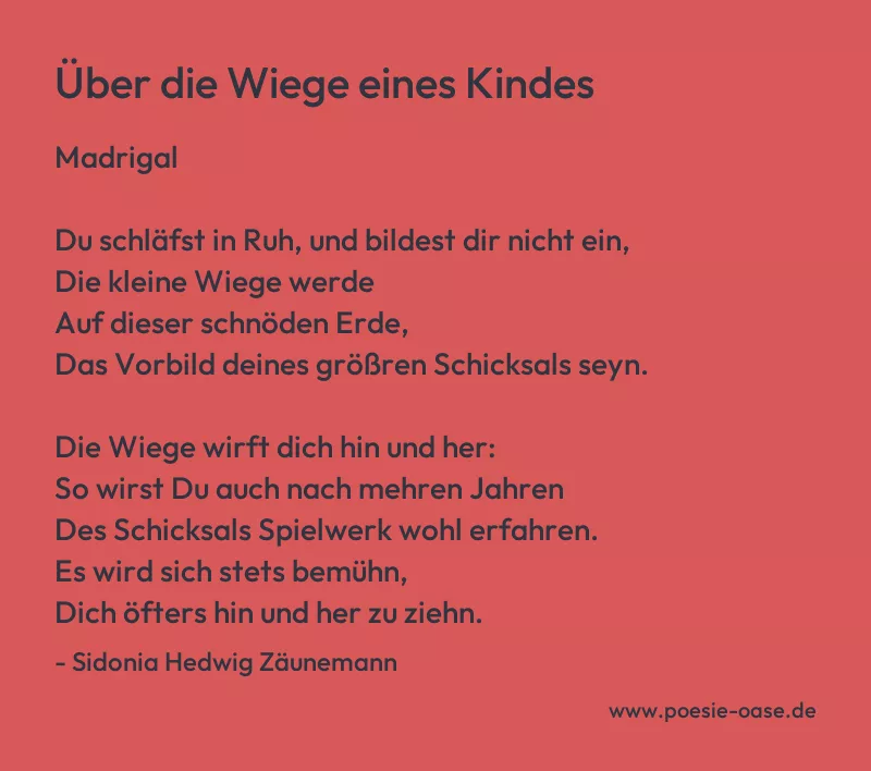 Gedicht: Über die Wiege eines Kindes von Sidonia Hedwig Zäunemann